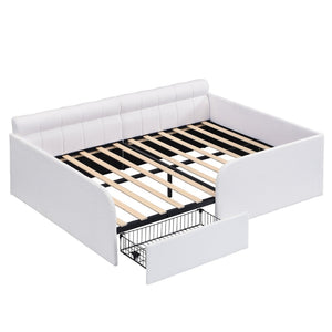 English Elm Full Size Bouclé Upholstered Daybed with Rolling Storage Drawer for Guest Rooms White SF000216AAK