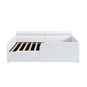 English Elm Full Size Bouclé Upholstered Daybed with Rolling Storage Drawer for Guest Rooms White SF000216AAK
