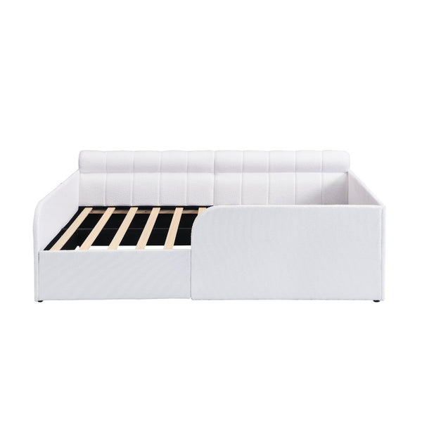 English Elm Full Size Bouclé Upholstered Daybed with Rolling Storage Drawer for Guest Rooms White SF000216AAK