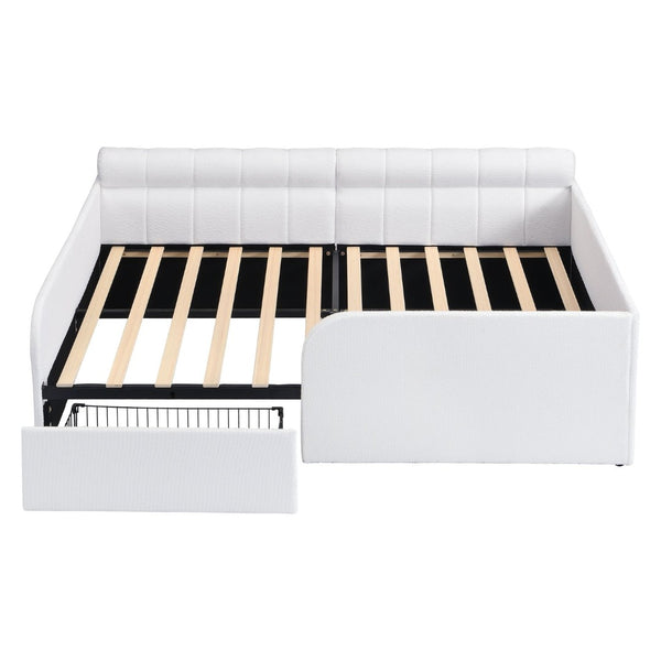 English Elm Full Size Bouclé Upholstered Daybed with Rolling Storage Drawer for Guest Rooms White SF000216AAK