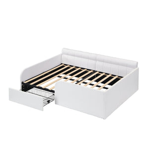 English Elm Full Size Bouclé Upholstered Daybed with Rolling Storage Drawer for Guest Rooms White SF000216AAK