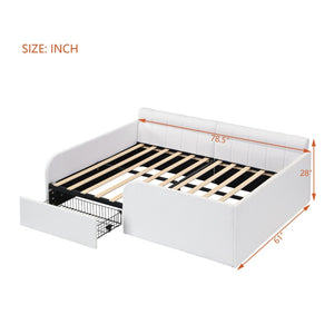 English Elm Full Size Bouclé Upholstered Daybed with Rolling Storage Drawer for Guest Rooms White SF000216AAK