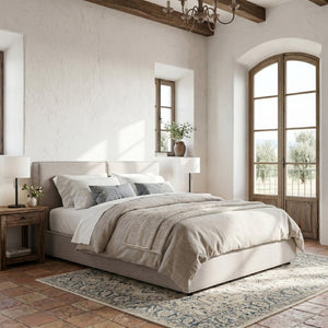 English Elm Modern Biscuit Tufted Queen Platform Bed Faux Linen Upholstered Low Profile Frame Beige SF000217AAA