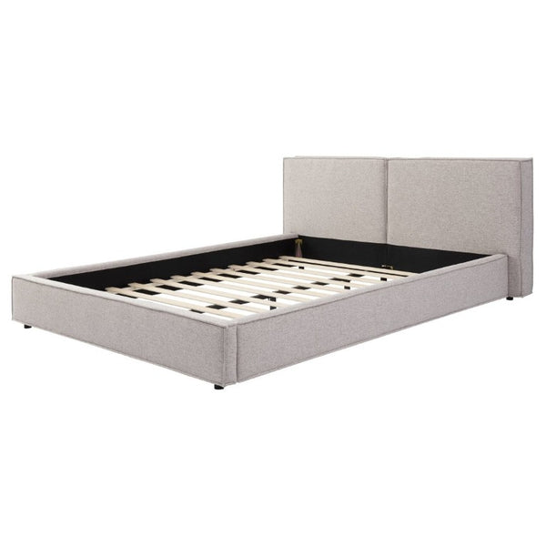 English Elm Modern Biscuit Tufted Queen Platform Bed Faux Linen Upholstered Low Profile Frame Beige SF000217AAA