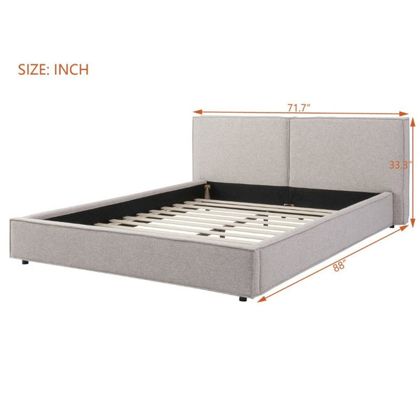 English Elm Modern Biscuit Tufted Queen Platform Bed Faux Linen Upholstered Low Profile Frame Beige SF000217AAA