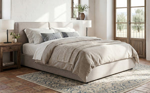 English Elm Modern Biscuit Tufted Queen Platform Bed Faux Linen Upholstered Low Profile Frame Beige SF000217AAA
