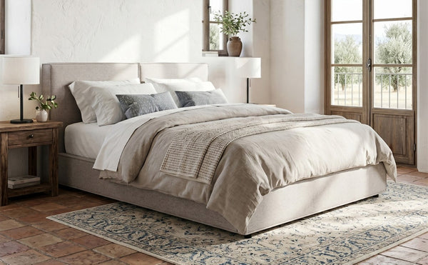 English Elm Modern Biscuit Tufted Queen Platform Bed Faux Linen Upholstered Low Profile Frame Beige SF000217AAA