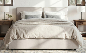 English Elm Modern Biscuit Tufted Queen Platform Bed Faux Linen Upholstered Low Profile Frame Beige SF000217AAA
