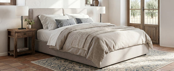 English Elm Modern Biscuit Tufted Queen Platform Bed Faux Linen Upholstered Low Profile Frame Beige SF000217AAA