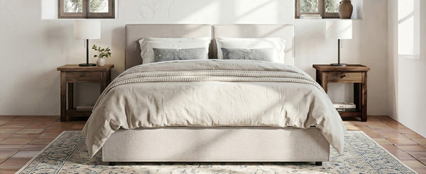 English Elm Modern Biscuit Tufted Queen Platform Bed Faux Linen Upholstered Low Profile Frame Beige SF000217AAA