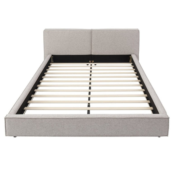 English Elm Modern Biscuit Tufted Queen Platform Bed Faux Linen Upholstered Low Profile Frame Beige SF000217AAA