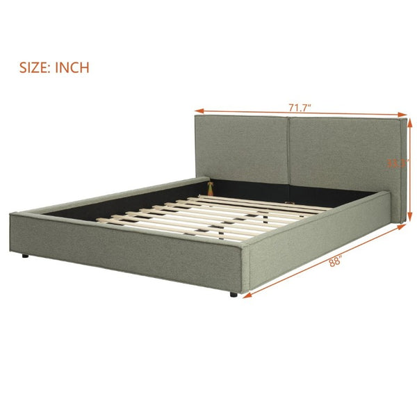 English Elm Modern Biscuit Tufted Queen Platform Bed Faux Linen Upholstered Low Profile Frame Green SF000217AAF