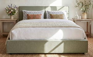 English Elm Modern Biscuit Tufted Queen Platform Bed Faux Linen Upholstered Low Profile Frame Green SF000217AAF
