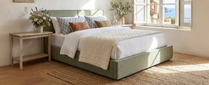 English Elm Modern Biscuit Tufted Queen Platform Bed Faux Linen Upholstered Low Profile Frame Green SF000217AAF
