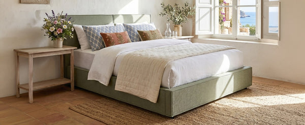 English Elm Modern Biscuit Tufted Queen Platform Bed Faux Linen Upholstered Low Profile Frame Green SF000217AAF
