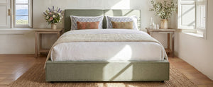 English Elm Modern Biscuit Tufted Queen Platform Bed Faux Linen Upholstered Low Profile Frame Green SF000217AAF