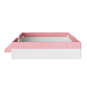 English Elm Full Size Corduroy Floor Bed with Padded Guardrails Steps and LED Underlighting Pink+White SF000221AAH