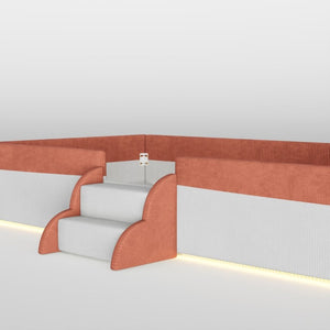 English Elm King Low Profile Corduroy Floor Bed with LED Underglow Fence Rails and Step Entry Brown+White SF000223AAD