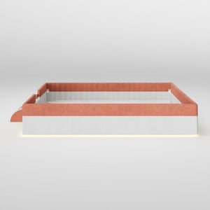 English Elm King Low Profile Corduroy Floor Bed with LED Underglow Fence Rails and Step Entry Brown+White SF000223AAD
