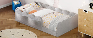 English Elm Twin Low Profile Floor Bed with Plush Rabbit Fabric Guardrails and Storage Pockets Light Gray SF000224AAE