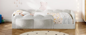 English Elm Twin Low Profile Floor Bed with Plush Rabbit Fabric Guardrails and Storage Pockets Light Gray SF000224AAE