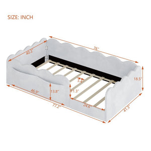 English Elm Twin Low Profile Floor Bed with Plush Rabbit Fabric Guardrails and Storage Pockets Light Gray SF000224AAE