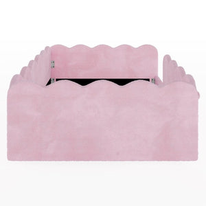 English Elm Twin Low Profile Floor Bed with Plush Rabbit Fabric Guardrails and Storage Pockets Pink SF000224AAH