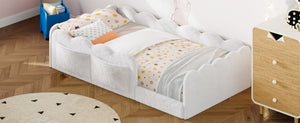 English Elm Twin Low Profile Floor Bed with Plush Rabbit Fabric Guardrails and Storage Pockets White SF000224AAK