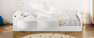 English Elm Twin Low Profile Floor Bed with Plush Rabbit Fabric Guardrails and Storage Pockets White SF000224AAK