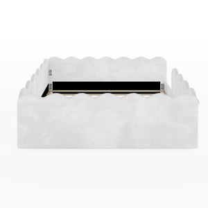 English Elm Full Size Kids Floor Bed Plush Upholstered Frame with Padded Wave Guardrails White SF000225AAK