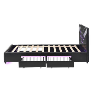 English Elm Twin Gaming Platform Bed PU Leather Frame with LED Lighting and Under Storage Drawers Gray SF000226AAE