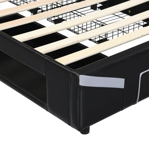English Elm Twin Gaming Platform Bed PU Leather Frame with LED Lighting and Under Storage Drawers Gray SF000226AAE