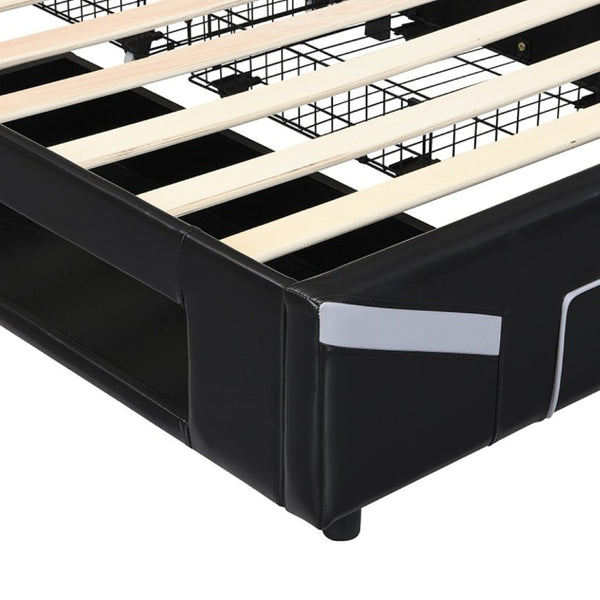 English Elm Twin Gaming Platform Bed PU Leather Frame with LED Lighting and Under Storage Drawers Gray SF000226AAE
