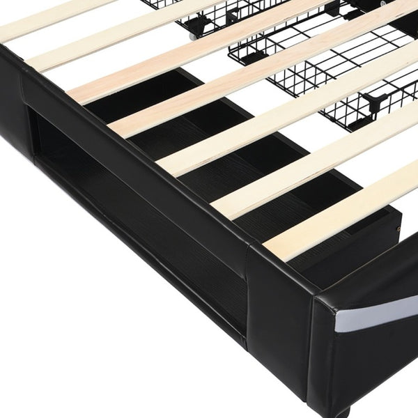 English Elm Twin Gaming Platform Bed PU Leather Frame with LED Lighting and Under Storage Drawers Gray SF000226AAE
