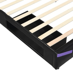 English Elm Twin Gaming Platform Bed PU Leather Frame with LED Lighting and Under Storage Drawers Purple SF000226AAI