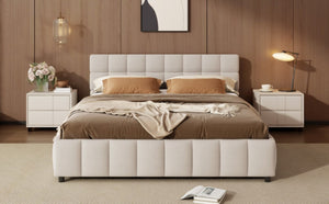 English Elm Queen Storage Platform Bed Linen Upholstered Tufted Headboard Four Drawer Modern Frame Beige SF000240AAA
