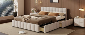 English Elm Queen Storage Platform Bed Linen Upholstered Tufted Headboard Four Drawer Modern Frame Beige SF000240AAA