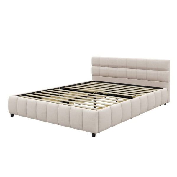 English Elm Queen Storage Platform Bed Linen Upholstered Tufted Headboard Four Drawer Modern Frame Beige SF000240AAA