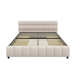 English Elm Queen Storage Platform Bed Linen Upholstered Tufted Headboard Four Drawer Modern Frame Beige SF000240AAA