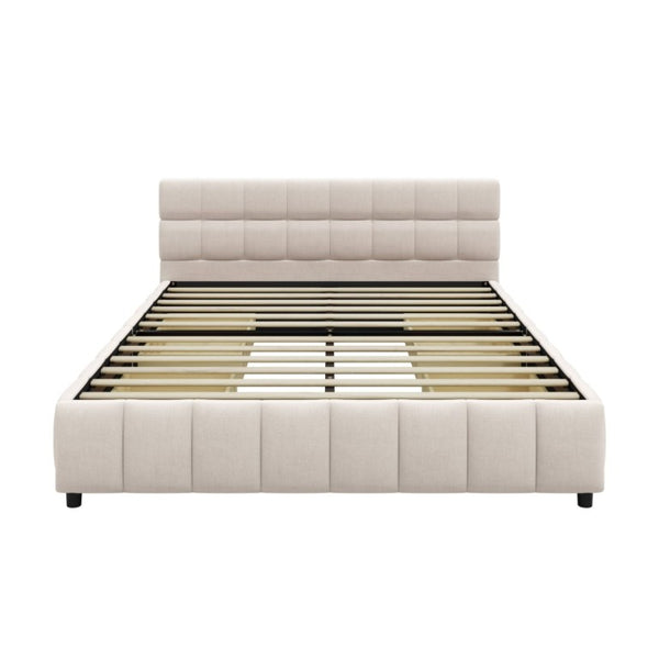 English Elm Queen Storage Platform Bed Linen Upholstered Tufted Headboard Four Drawer Modern Frame Beige SF000240AAA