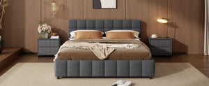 English Elm Queen Storage Platform Bed Linen Upholstered Tufted Headboard Four Drawer Modern Frame Gray SF000240AAE