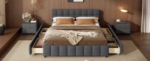 English Elm Queen Storage Platform Bed Linen Upholstered Tufted Headboard Four Drawer Modern Frame Gray SF000240AAE