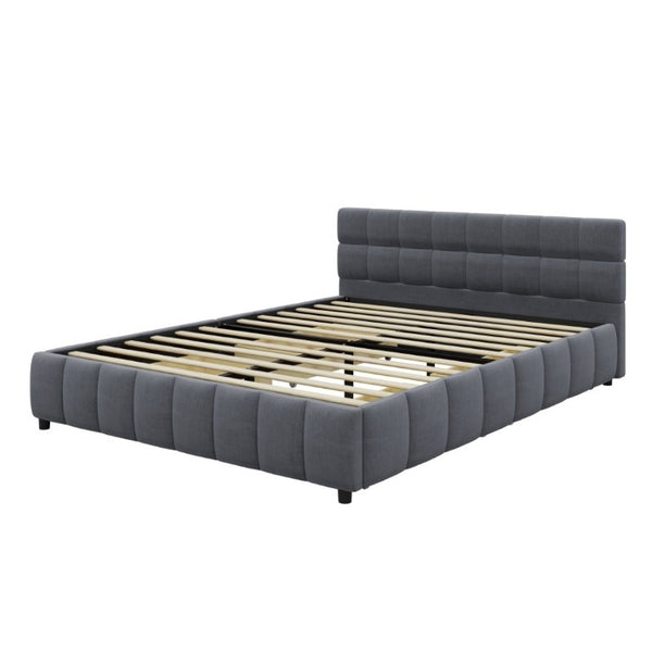 English Elm Queen Storage Platform Bed Linen Upholstered Tufted Headboard Four Drawer Modern Frame Gray SF000240AAE