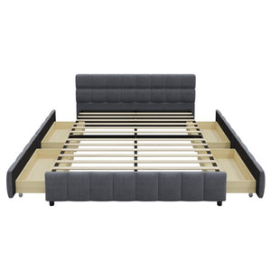 English Elm Queen Storage Platform Bed Linen Upholstered Tufted Headboard Four Drawer Modern Frame Gray SF000240AAE