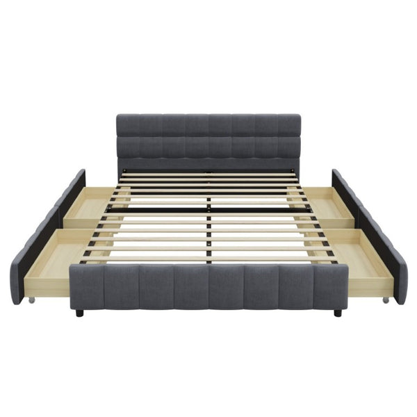 English Elm Queen Storage Platform Bed Linen Upholstered Tufted Headboard Four Drawer Modern Frame Gray SF000240AAE