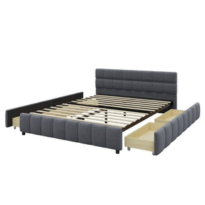 English Elm Queen Storage Platform Bed Linen Upholstered Tufted Headboard Four Drawer Modern Frame Gray SF000240AAE
