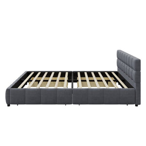 English Elm Queen Storage Platform Bed Linen Upholstered Tufted Headboard Four Drawer Modern Frame Gray SF000240AAE