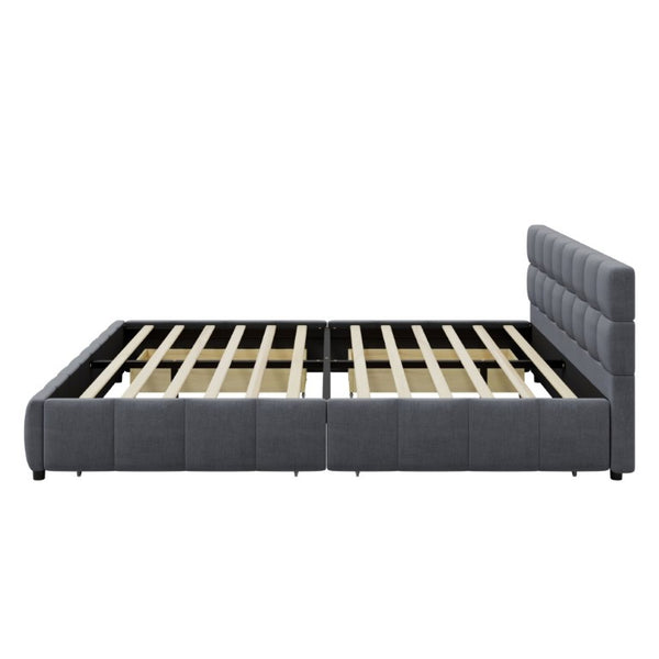 English Elm Queen Storage Platform Bed Linen Upholstered Tufted Headboard Four Drawer Modern Frame Gray SF000240AAE