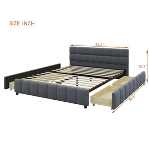 English Elm Queen Storage Platform Bed Linen Upholstered Tufted Headboard Four Drawer Modern Frame Gray SF000240AAE