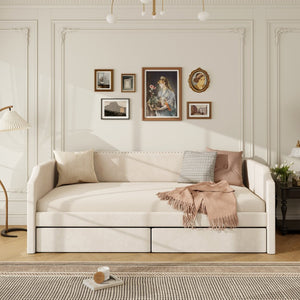English Elm Twin Velvet Upholstered Daybed with Under Bed Storage Drawers for Small Spaces Beige SF000297AAA